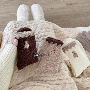 Winter thick socks coral fleece warm home socks baby socks bear Japanese cute floor socks women's socks mid-tube socks