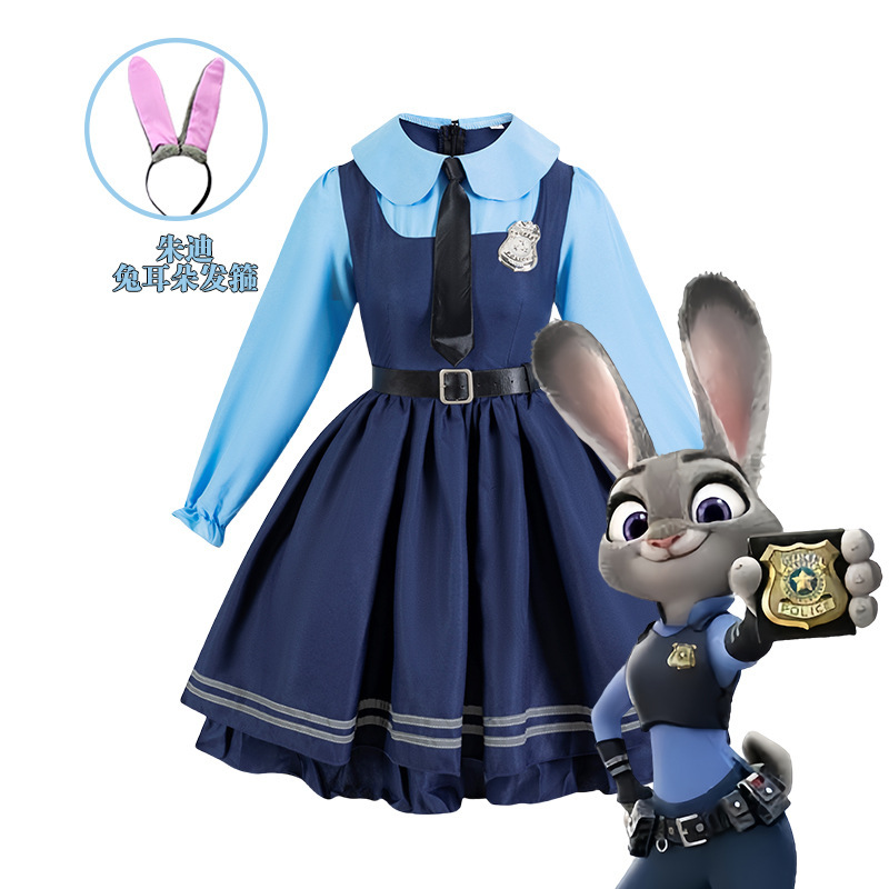 Zootopia Rabbit Police Officer Judy Cosplay Costume Children's Clothing Adult Dress Skirt Set Short Sleeve