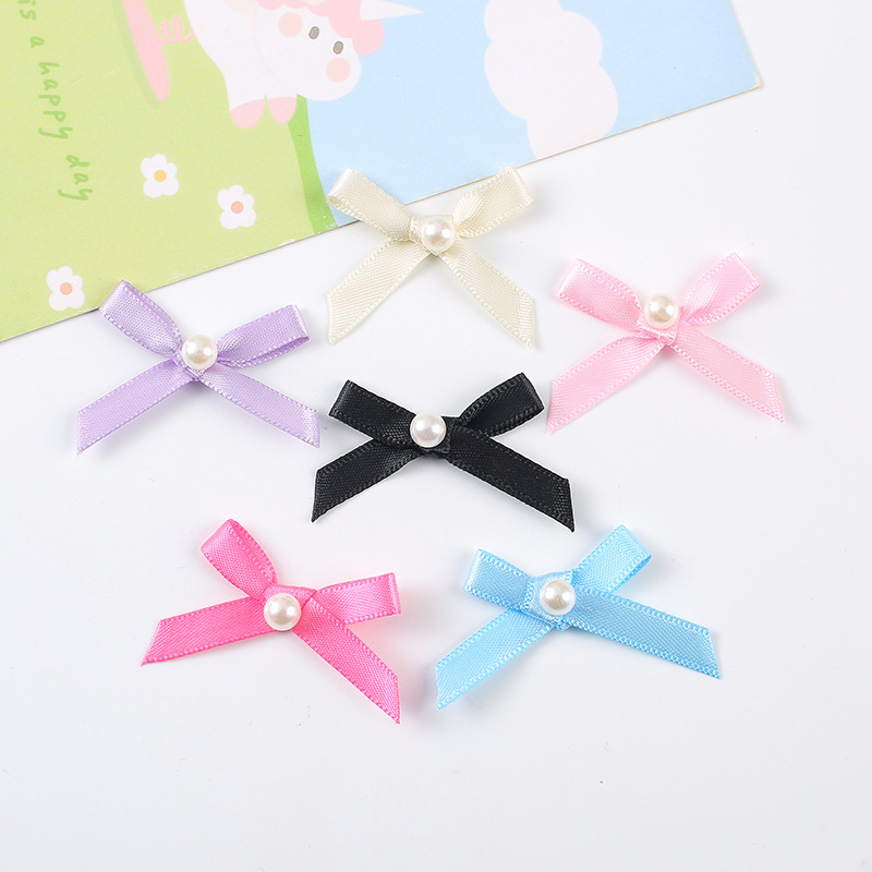 Sweet Solid Color Hand Tie Pearl Bow Jewelry Accessories DIY Hair Accessories Bag Pendant Bow Tie Decoration Accessories