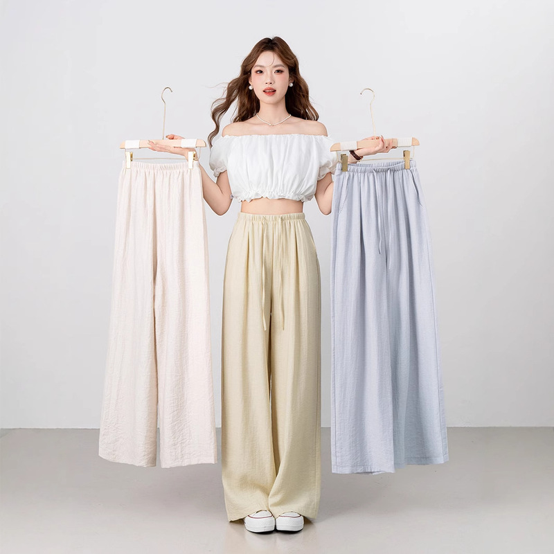 Linen Women's Pants Spring and Summer New Style Dopamine Color Comfortable Cotton-Linen Wide-Leg Pants Slimming Versatile Straight-Leg Pants for Women