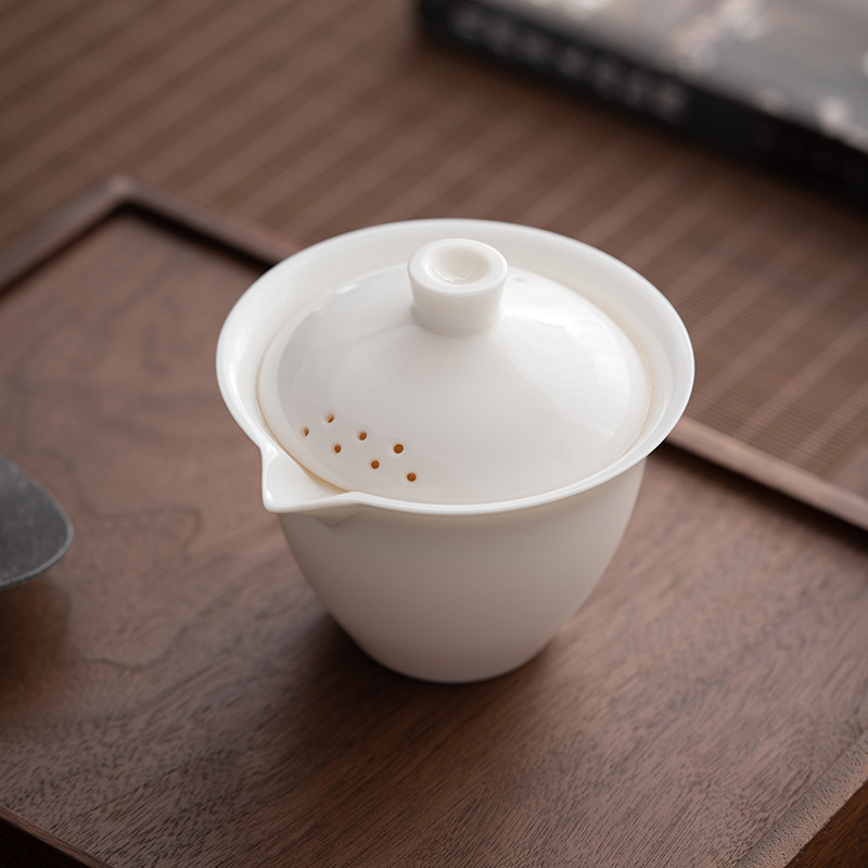 Handmade Raw Ore Suet Jade White Porcelain Hand-held Pot Cover Bowl Ceramic Household Kung Fu Tea Set Cover Cup Tea Pot Dehua White