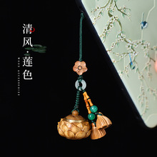 绿檀莲花香囊手机链 木质随身香薰挂件 汽车钥匙扣 文玩挂饰批发