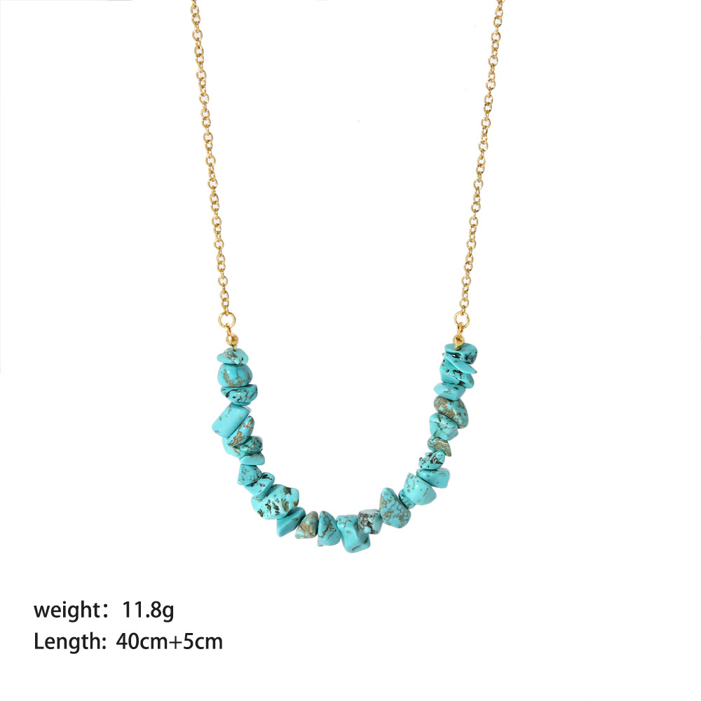 Retro Irregular 304 Stainless Steel Turquoise 18K Gold Plated Necklace In Bulk display picture 5
