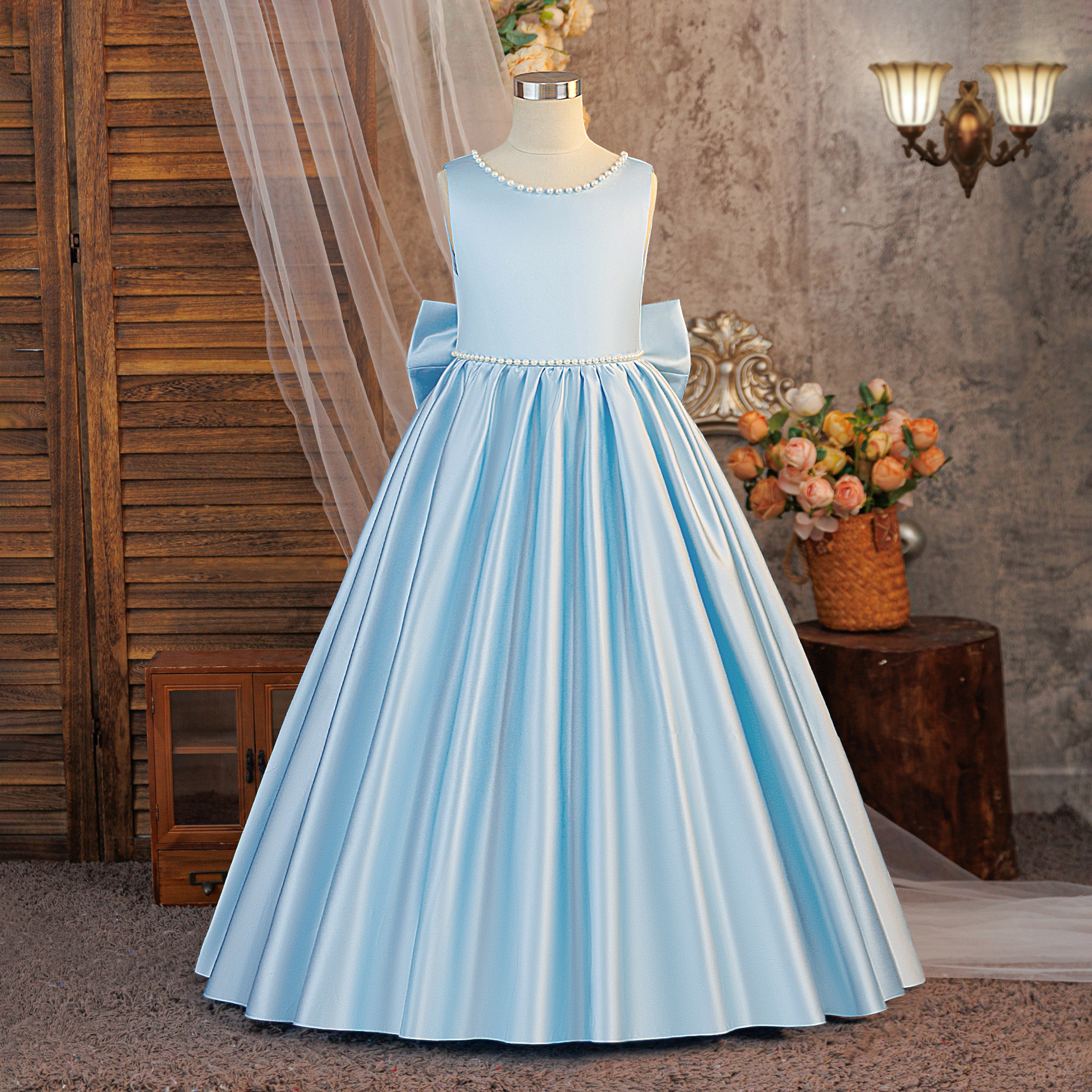 Comercio exterior vestido de princesa vestido de niña piano violín rendimiento vestido de espectáculo vestido de anfitrión de niños desfile vestido