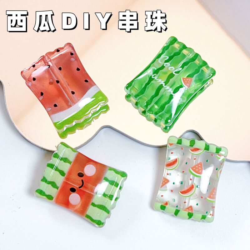 Simulated Watermelon Candy Bag Loose Beads Vertical Hole Transparent Acrylic DIY Mobile Phone Chain Head Rope Key Chain Accessories