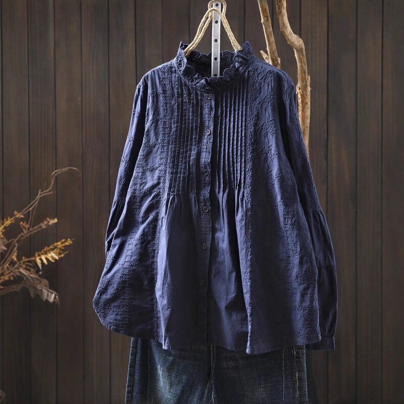 Blue Shirt for Women, Light Luxury, Age-Reducing, Stylish, 2026 New Model, Pure Cotton, Long-Sleeved, Beautiful French-Style Blouse Blue Shirt for Women, Light Luxury, Age-Reducing, Stylish, 2026 New Model, Pure Cotton, Long-Sleeved, Beautiful French-Style Blouse
