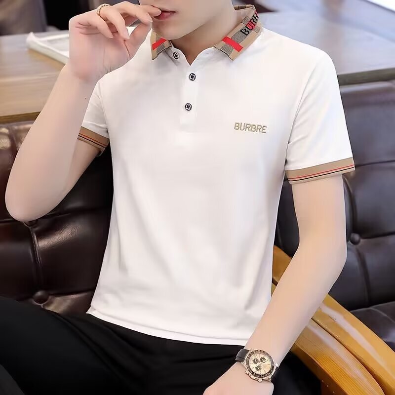 Trendy High-End Embroidered Shirt Collar Half-Sleeve Polo Short-Sleeve T-Shirt for Men Summer Black Slim-Fit Polo Shirt