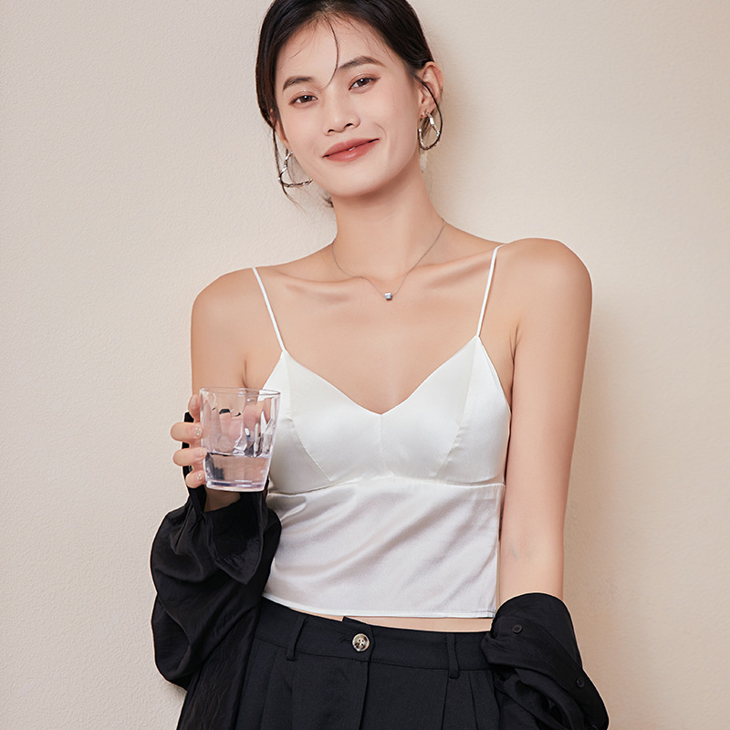 Tang Ge Silk Satin Beautiful Back Short Sling French Triangular Cup Mulberry Silk Underwear No Wires Silk Bra