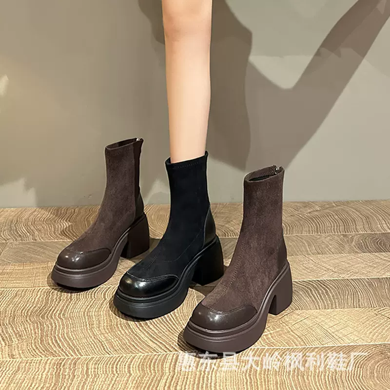短靴小个子内增高马丁靴女弹力瘦瘦靴2024新款爆款显瘦厚底靴子女