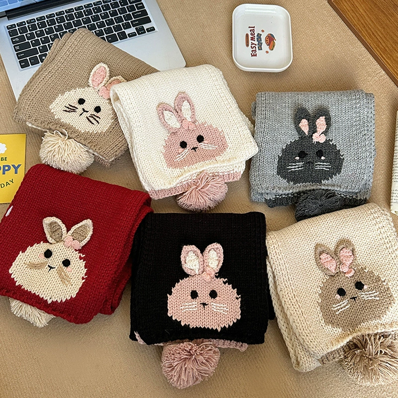 Милый knitted кролик, демисезонный шарф для школьников начальных классов, сохранение тепла