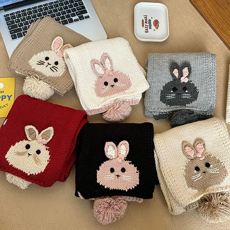 Милый knitted кролик, демисезонный шарф для школьников начальных классов, сохранение тепла