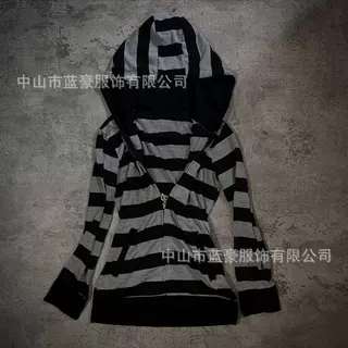 美式复古条纹连帽卫衣外套女秋季新款宽松显瘦休闲开衫拉链外套上