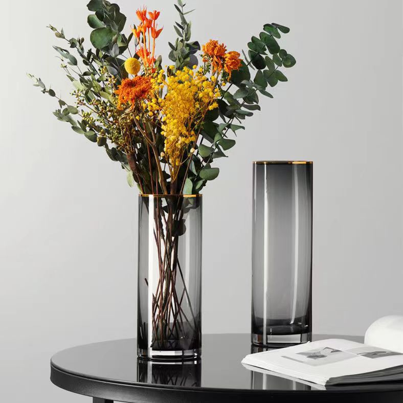 Luz de lujo de oro pintura de vidrio transparente florero de flores secas sala de estar decoración de flores creativo simple nórdico acuático arreglo floral