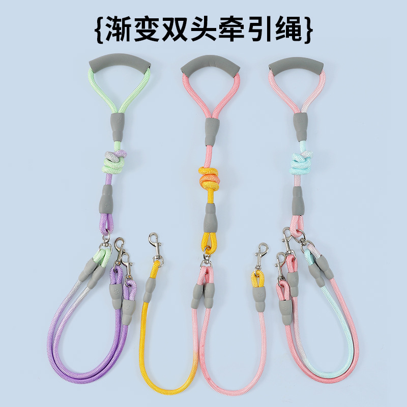 Pet Gradient para caminar una cuerda de tracción de dos cuerda de tracción anti-enredamiento de doble cabeza cuerda de tracción de perro cadena de perro