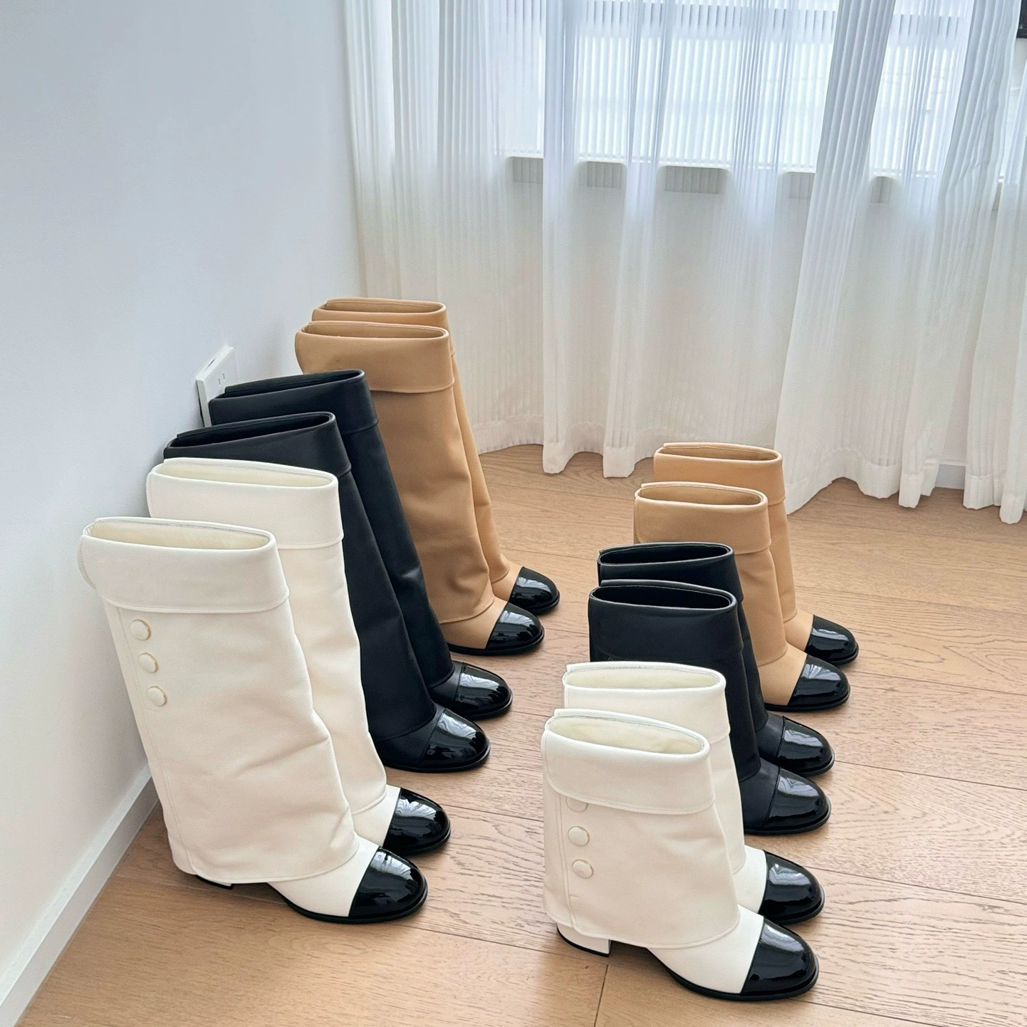 Женские ботинки в стиле Chanel, на высоком каблуке, новинка весны и осени 2024 года, универсальные высокие сапоги из натуральной кожи, на массивном каблуке, стройнящие ботинки-слипоны для женщин.