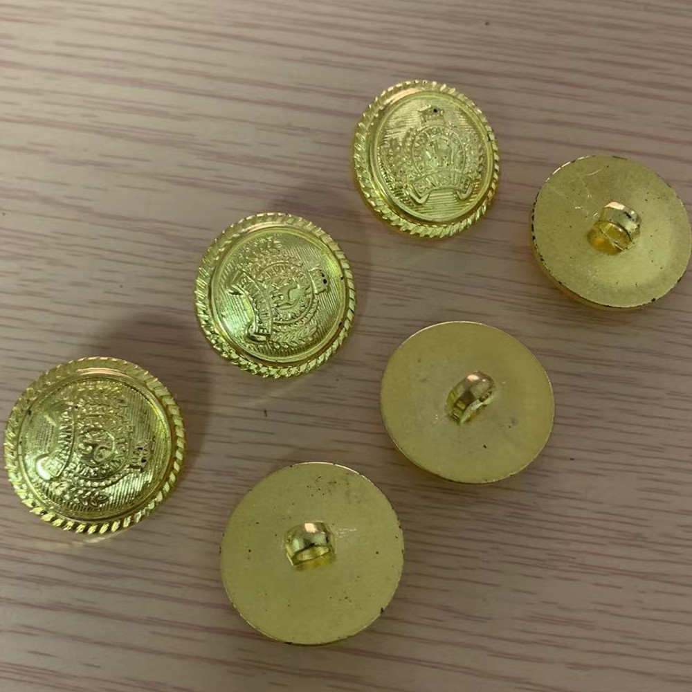 ABS塑料仿金属电镀圆形有脚仿金色皇冠纽扣保安制服扣