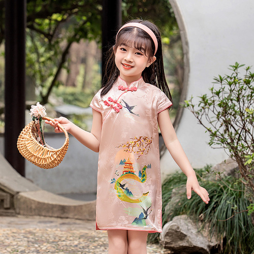 Children kids girls qipao chinese cheongsam dress hanfu skirt girls Chinese wind  Chinese qipao dress girl ancient folk costumes