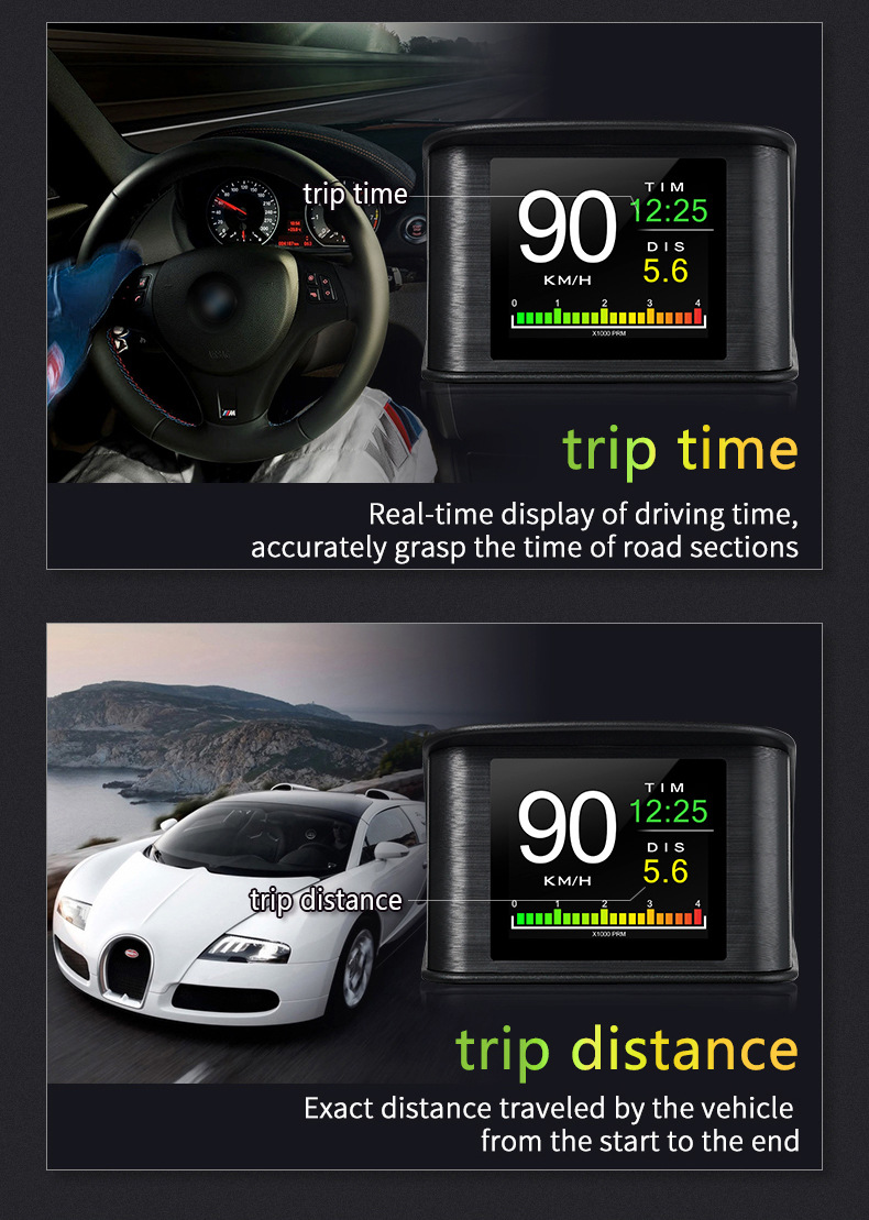 HUD Head-Up Display P10 Car LCD Speedometer Turbo Pressure OBD2 Multifunctional HUD Instrument