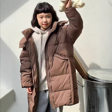 仓咖色006#长款中大童韩版羽绒服白鸭绒不退换