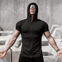 GYM ARM новый весенний фитнес-спорт быстрый высыхание высокая эластичная молния с капюшоном с короткими рукавами катание на велосипеде New