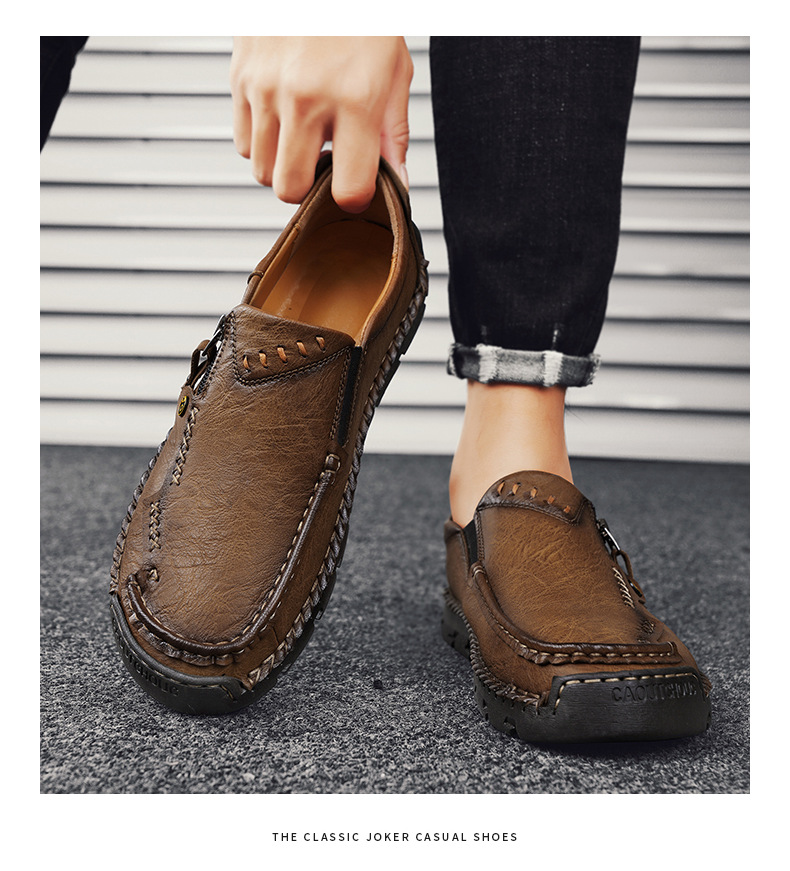 Spring And Autumn New Loafers Cross-Border Large Size Casual Slip-On Leather Men's Outdoor Hand-Sewn Driving Shoes_vogvips.com