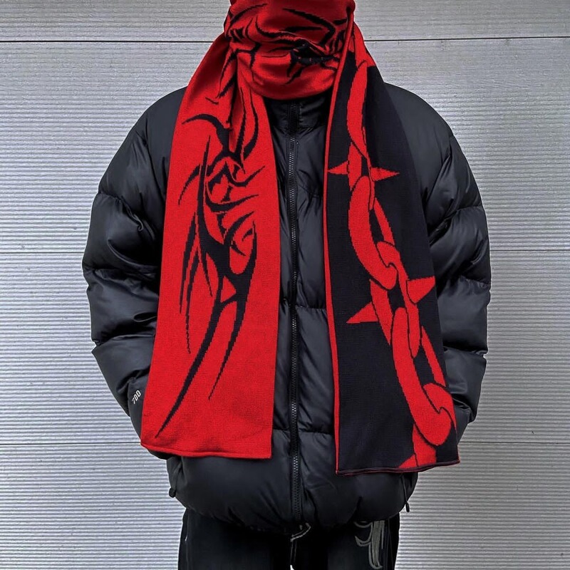 2022 autumn and winter new dark style abstract pattern double-sided jacquard situation trend all-match scarf turban