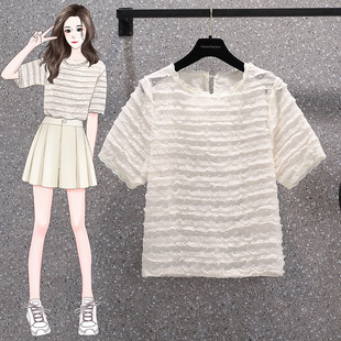 Plus Size Women's Super Fairy Sweet Lace Chiffon Chic Puff Sleeve Western Style Shirt M-4Xl 100kg