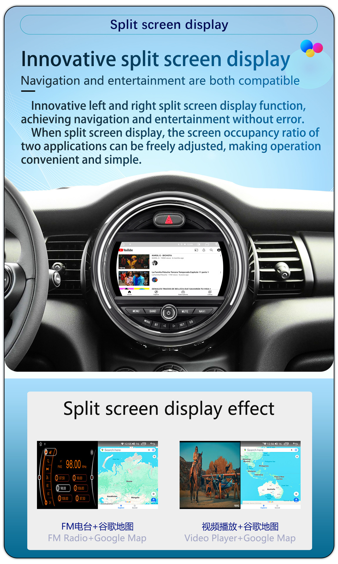 Suitable for 9-Inch 15-18 Model Bmw Mini Android Wireless Carplay Car Navigation 360 Panoramic All-In-One Machine