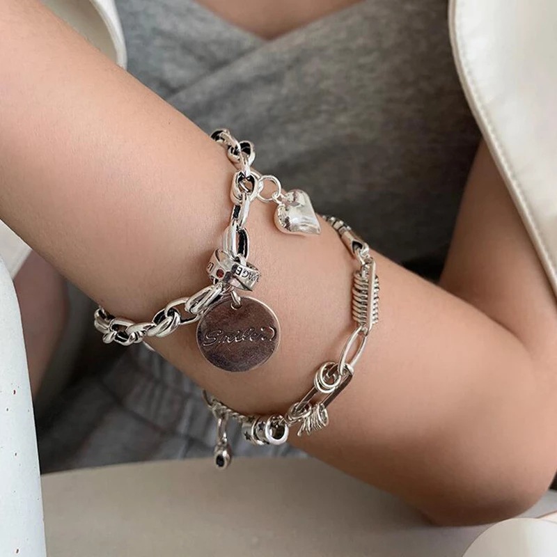 2021 New Ingot Retro Distressed Heart Bracelet Female Ins SpecialInterest Design round Brand Student Cold Style Simplepicture6
