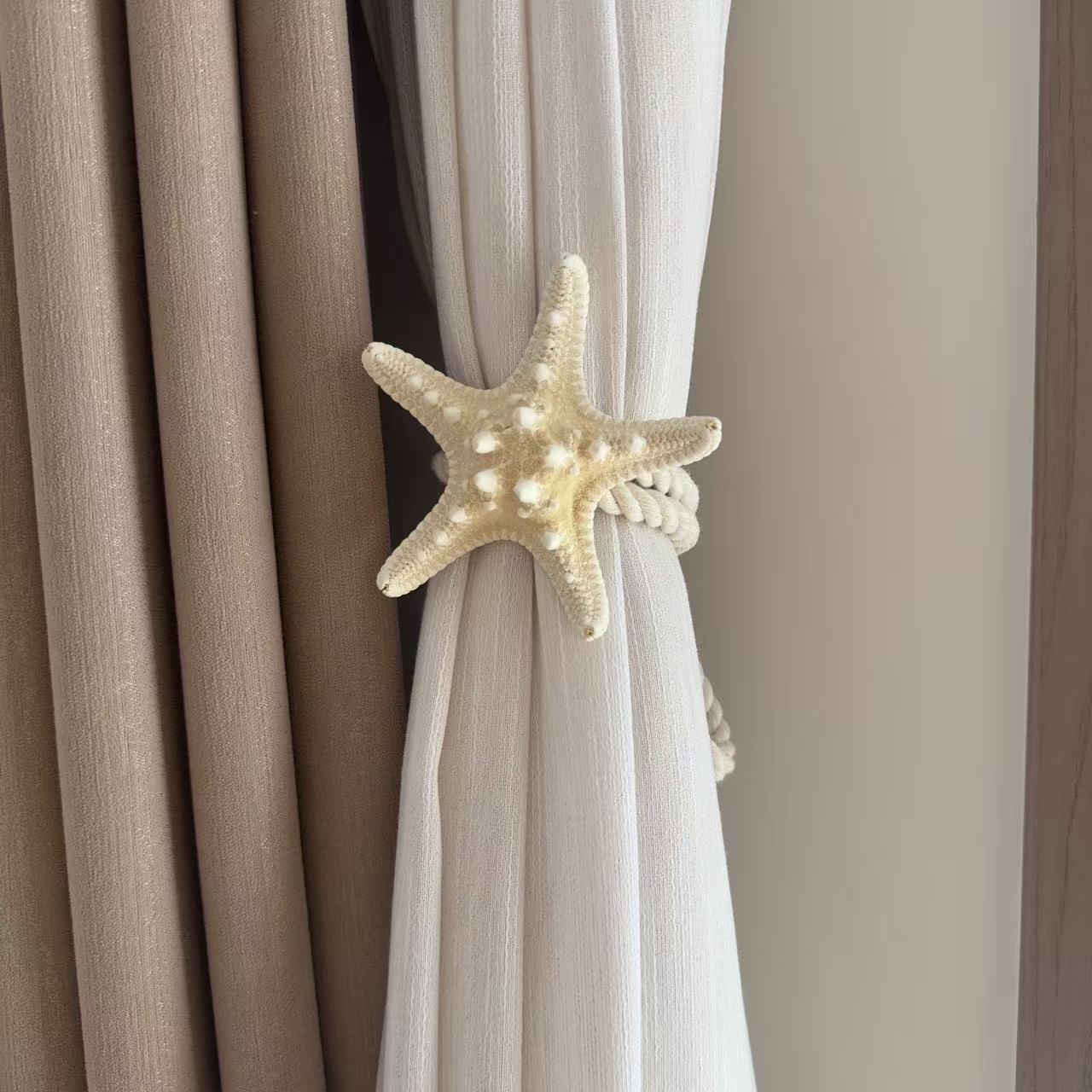 Alzapaños de estrella de mar natural con decoración de estilo oceánico europeo y americano, cuerda para atar cortinas con hebilla_voghion.com
