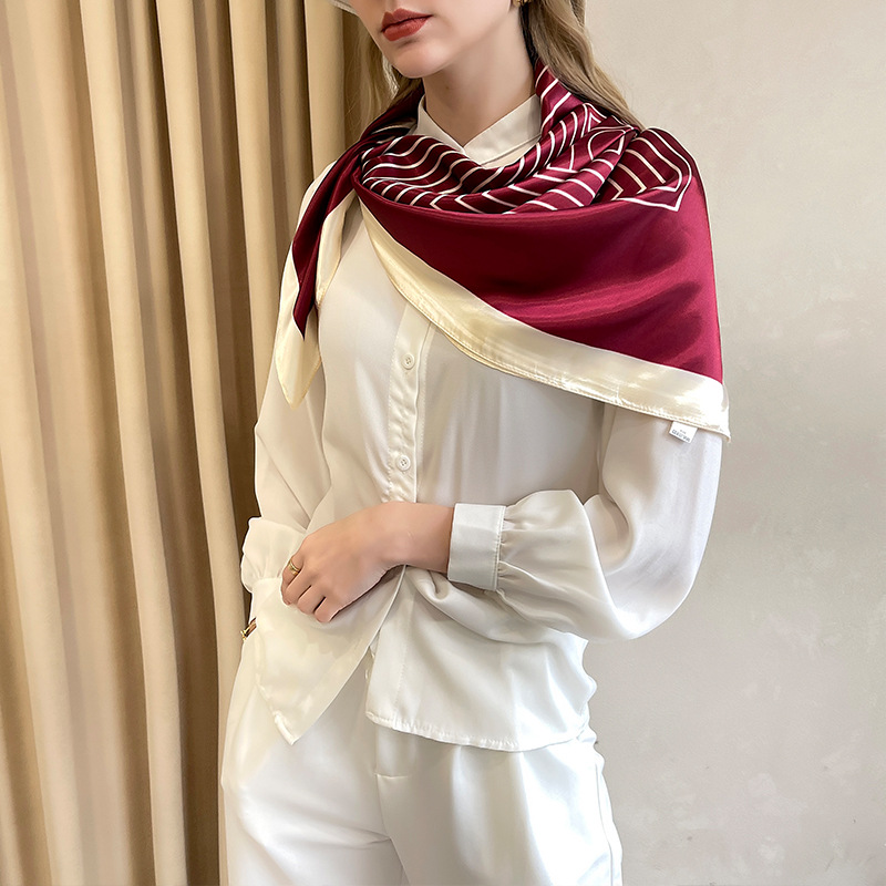 Seidenschal für Damen, Frühling/Sommer, Seidenimitat, bedruckt, Flugbegleiter-Schal, 90 x 90 cm, großer quadratischer Schal mit Handgeschenk_voghion.com