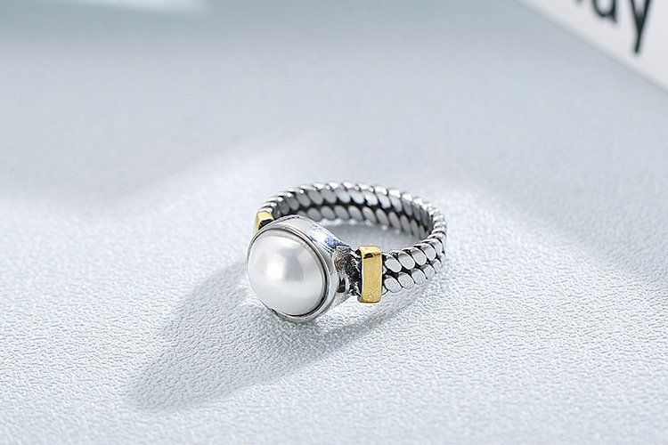 6g Weight Shell Inlay Material Festival Occasion 304 Stainless Steel Material Geometric Pattern Unisex Gender Fashion Style Plating, Inlay Craft Silver Color Kalen New Accessories Sources Europe And America Creative Retro Textured Men And Women Available Titanium Steel Pearl Ring 1