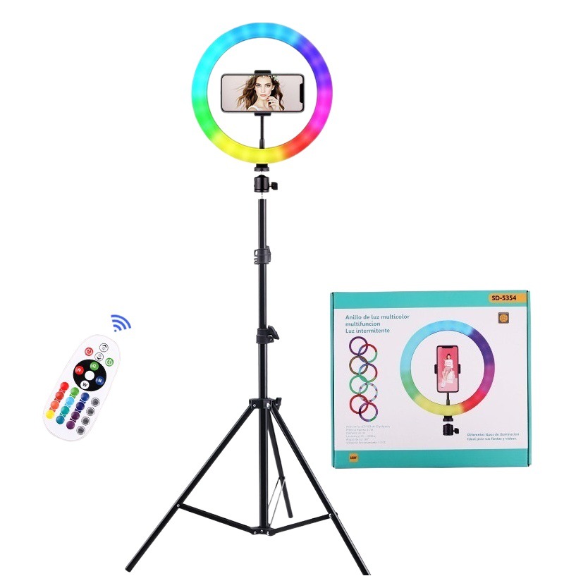 Luz de relleno rgb teléfono móvil soporte en vivo selfie fotografía trípode portátil led colorido anillo de luz fábrica