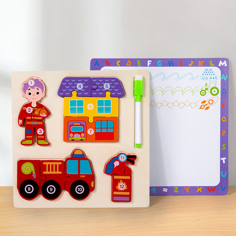 Niños de madera 3D puzzle tridimensional vehículos de transporte de animales cognición gran tablero de puzzle juguetes de educación temprana