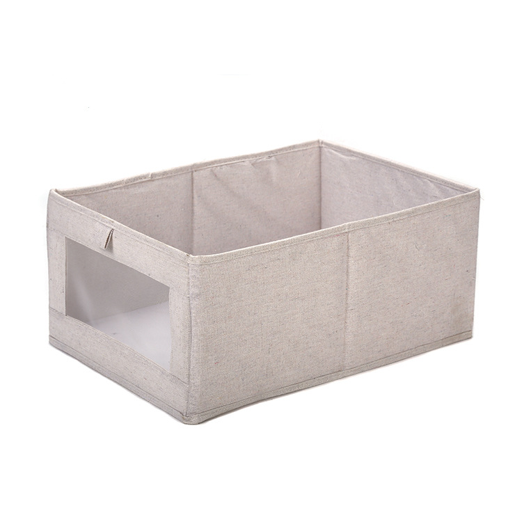 棉麻衣服收纳盒布艺收纳箱可视窗衣物玩具杂物收纳筐衣柜抽 屉整