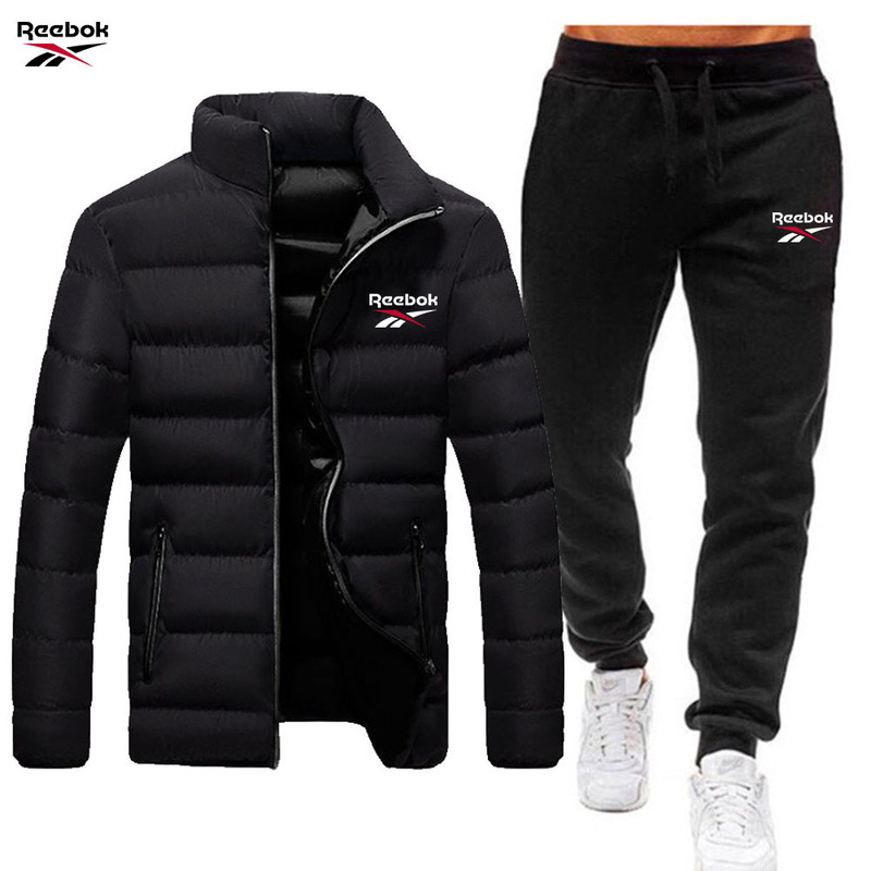 Men's cross-border stand collar cotton-padded jacket + trousers suit winter thickened warm casual two-piece cotton-padded jacket down jacket Men's cross-border stand collar cotton-padded jacket + trousers suit winter thickened warm casual two-piece cotton-padded jacket down jacket