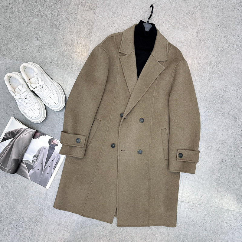 男装冬澳洲100毛大衣双面毛呢高定翻领宽松加厚羊毛外套B1AAE4B06