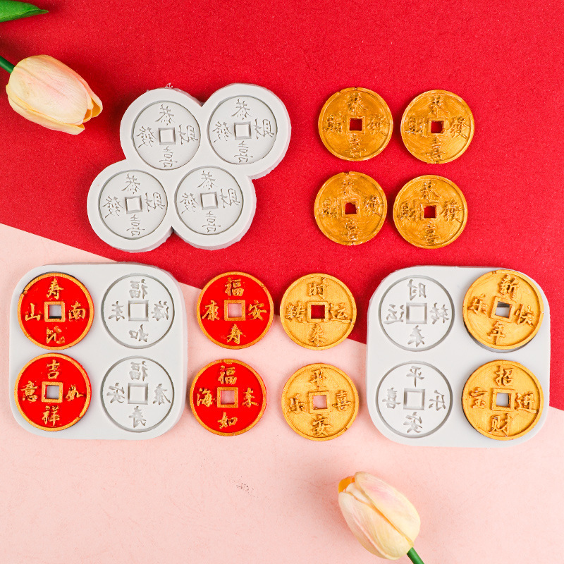 Año Nuevo chino molde de moneda de cobre molde de silicona Feliz Año Nuevo