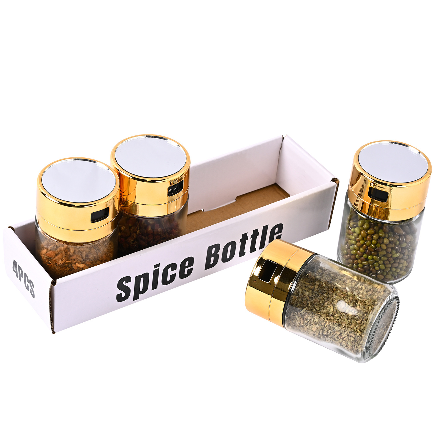 Venta caliente transfronteriza cocina de acero inoxidable Luz de lujo de vidrio condimento tarro traje hogar sellado de vidrio condimento tarro al por mayor