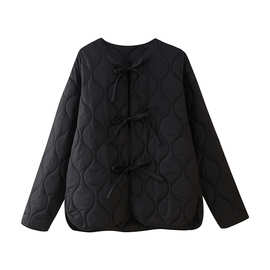 2024秋wish亚马逊eBay黑色蝴蝶结饰棉服