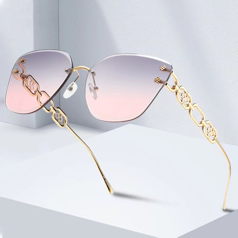 24 nuevas gafas de sol de metal sin marco cuadradas, sombreado, protector solar, gafas de sol impresas de tiro callejero retro, transfronterizas europeas y americanas