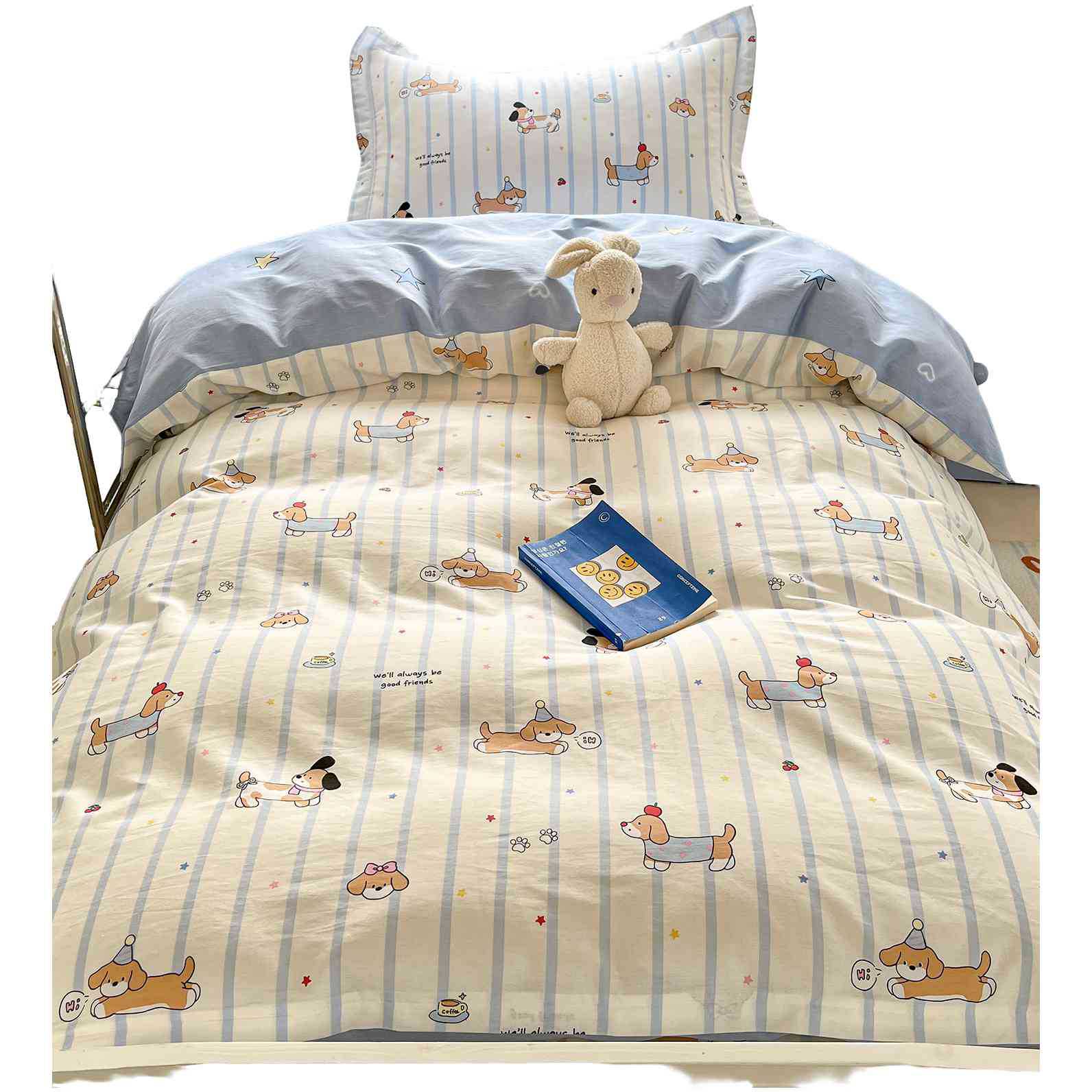 Dormitorio universitario traje de tres piezas de algodón puro 2025 nueva sábana individual de dibujos animados edredón sábana ropa de cama