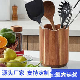 跨境花边木餐具收纳盒厨房刀叉家用桌面实木工艺品化妆刷笔筒收纳