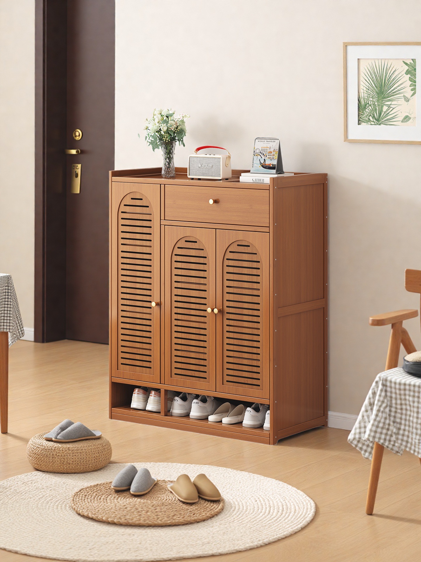 Shoe Cabinet Best-Selling List for Home Entrance Non-Solid Wood Bamboo Multi-Layer Balcony Large Size Shoe Storage Cabinet Integrated Wall Shoe Rack