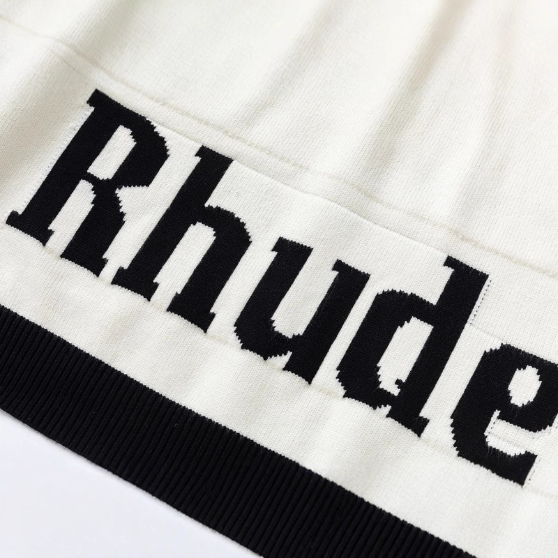 25S跨境潮牌RHUDE日落雪山字母提花开衫连帽毛衣男女针织毛衫外套|undefined