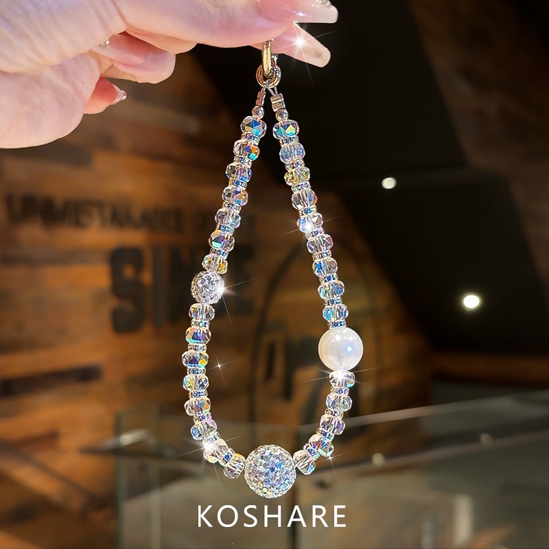 Flujo de perlas de diamante ligero de lujo de alto nivel bolsos de cristal colgante colgante de mano colgante de red de mujer colgante