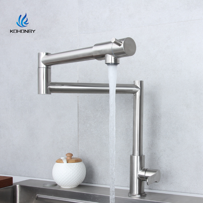 Folding Single Cold Water Faucet Kitchen Sink Sink Rotatable Stainless Steel Telescopic Extended Universal Splash-Proof Household