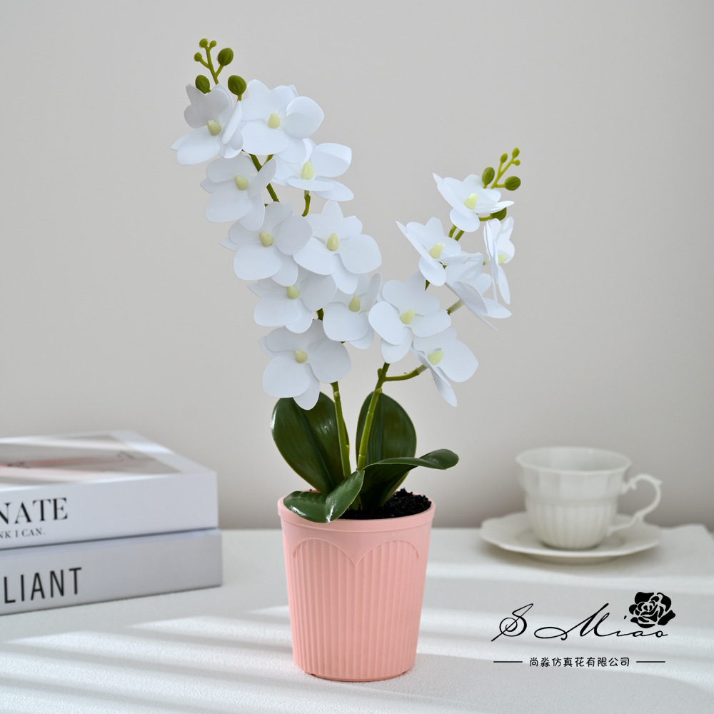 Dos bifurcaciones 15 flores mariposa orquídea bonsai en maceta creativa decoración del hogar de moda fotografía flores artificiales ornamentos de boda