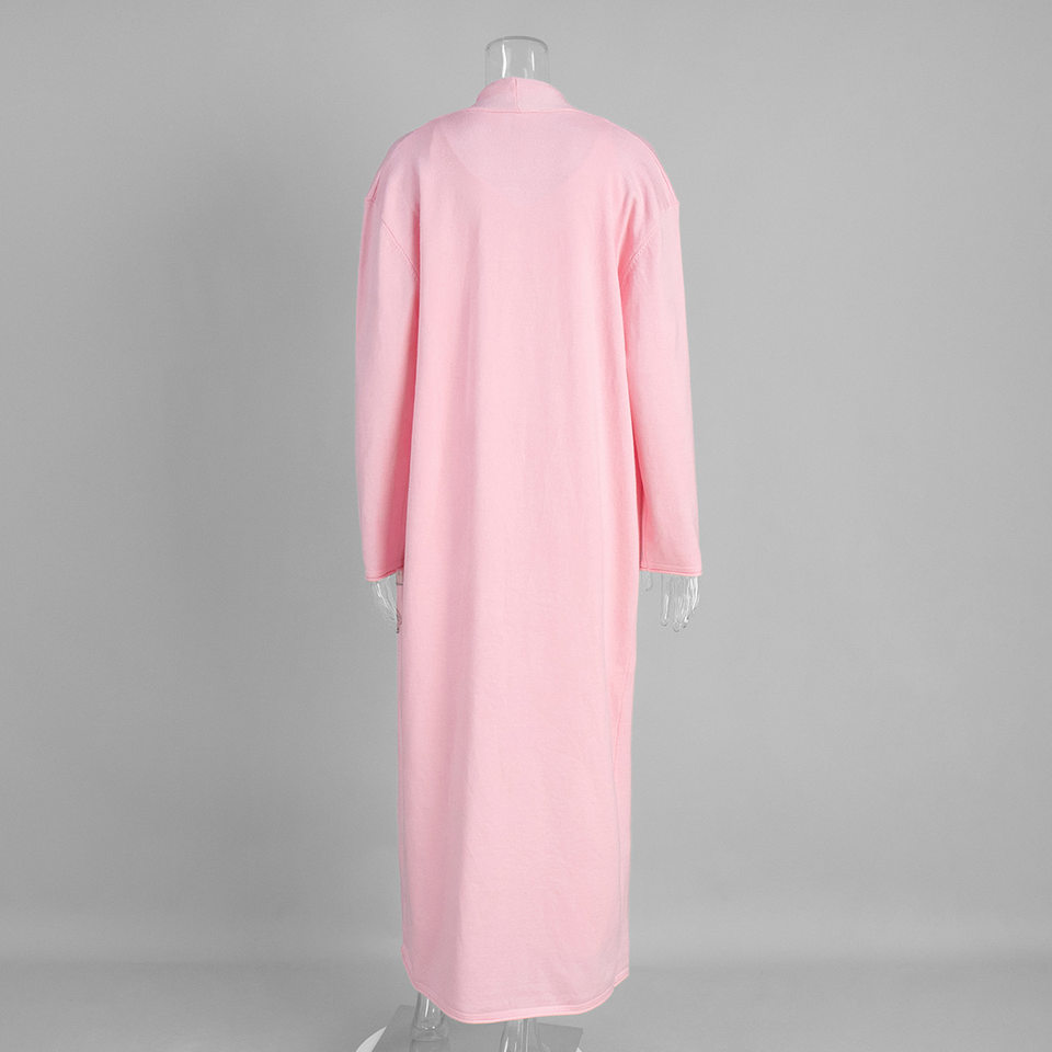 Bộ đầm dài kèm áo cardigan dệt kim dài tay nữ — Màu cà phê đậm, Màu hồng, Màu trắng, Màu xám chi tiết 9