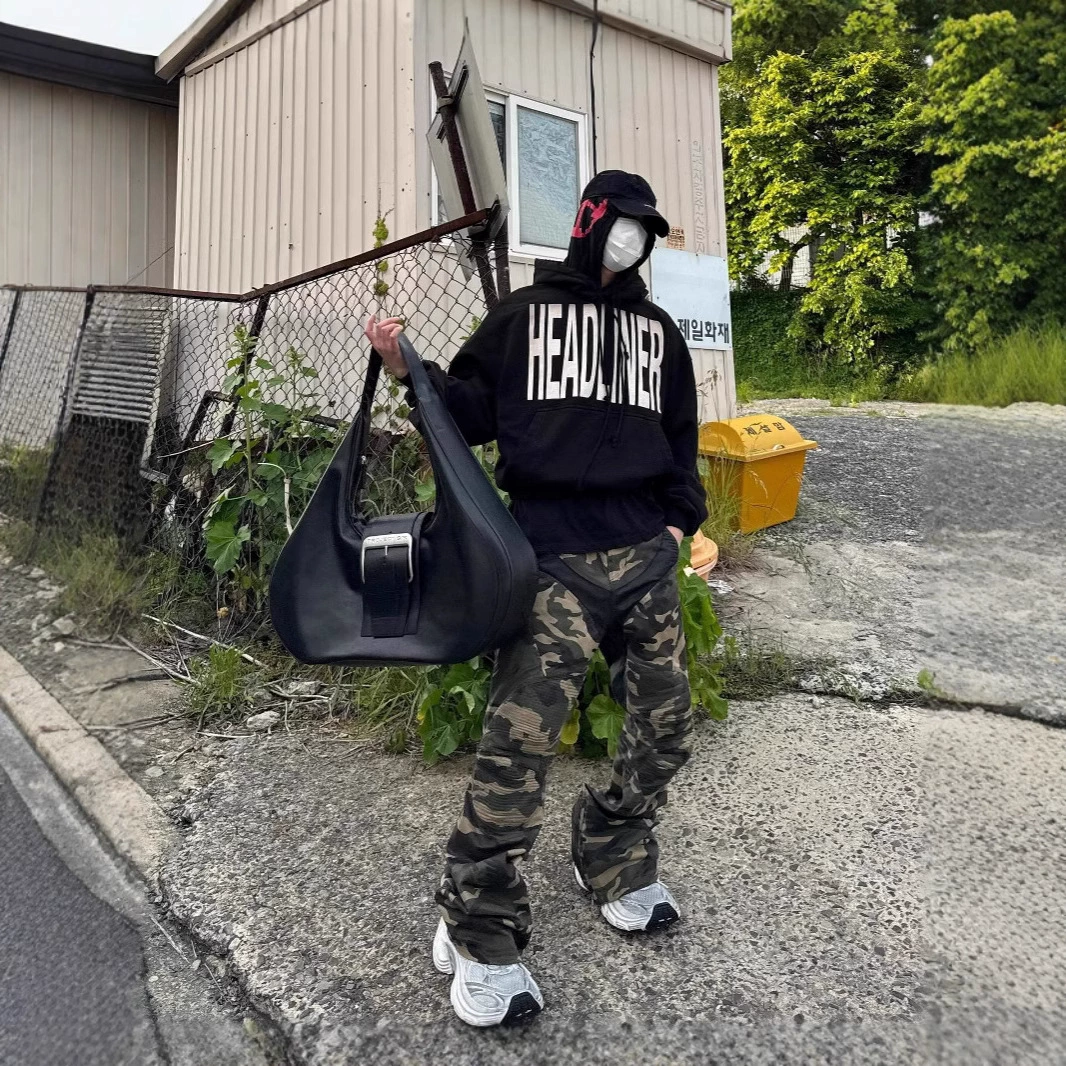 Ji-Mo Grailz Paris Ветер Паровозы микро-восковая сшивание камуфляжные брюки мужские колено складки американские джинсовые брюки